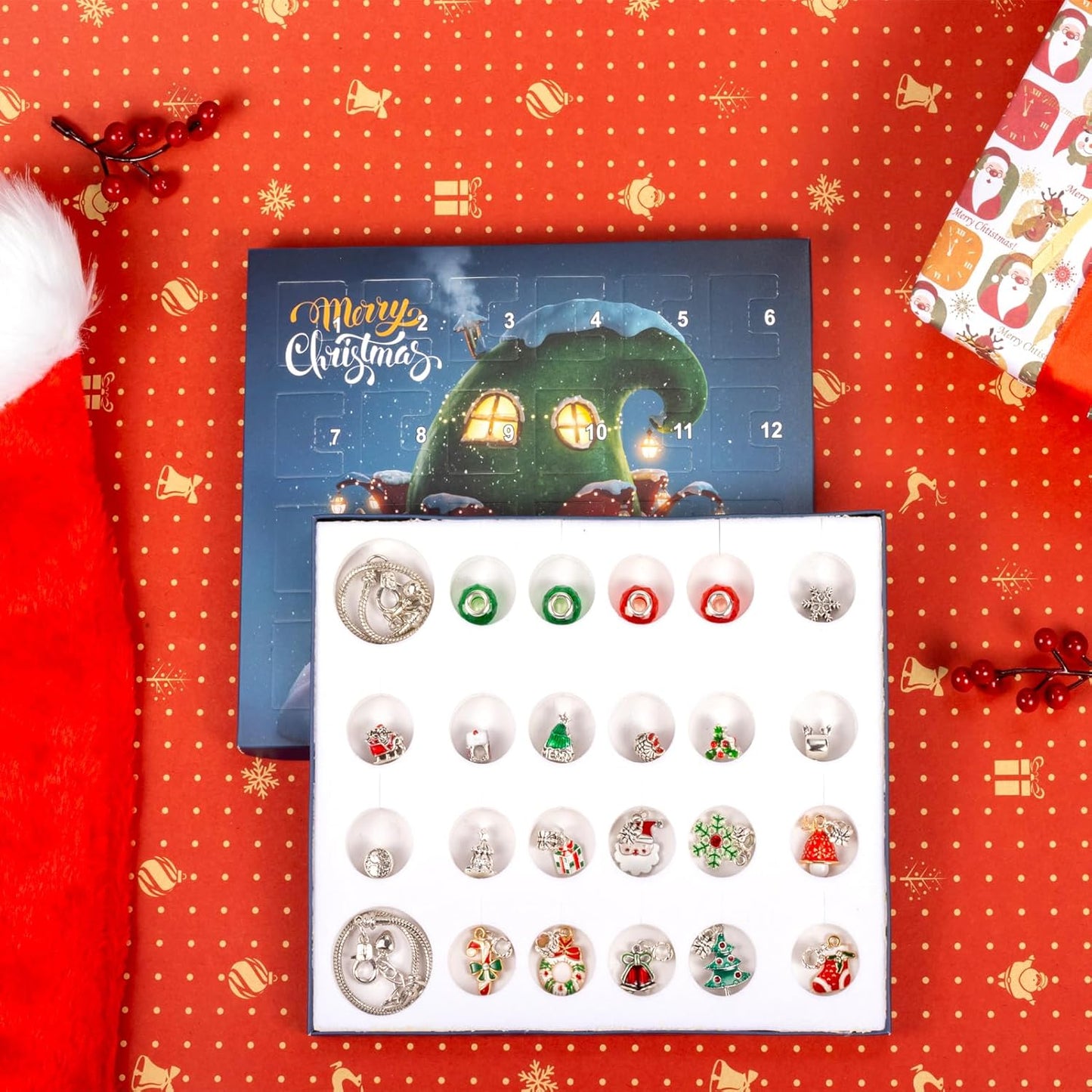 OuMuaMua Christmas Advent Calendar Bracelets - 24-Day DIY Jewelry Kit with 44 Charms for Girls & Teens