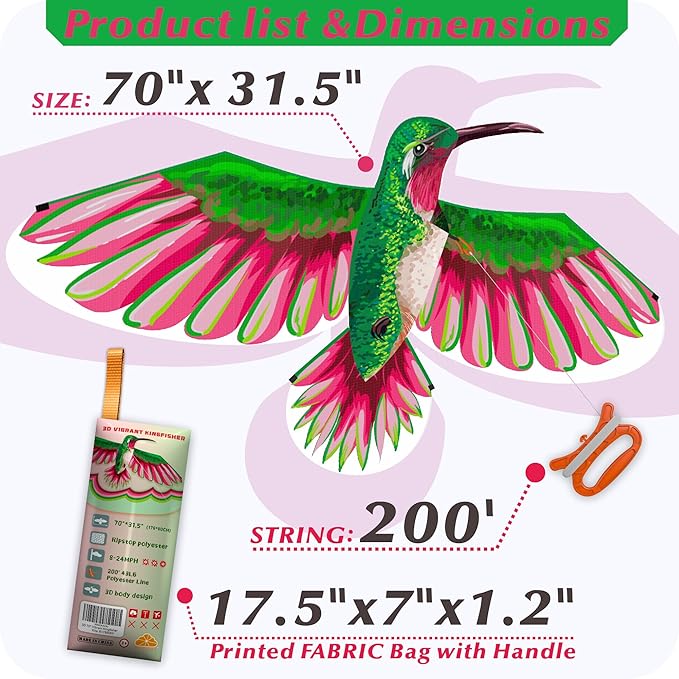 ORGCLDKT- 3D Lifelike Style Bird/Eagle Kite, Super Easy to Fly with, Ideal for Kids, Adults, Girls, Boys. Kites for The Beach, Grassland, Hiking