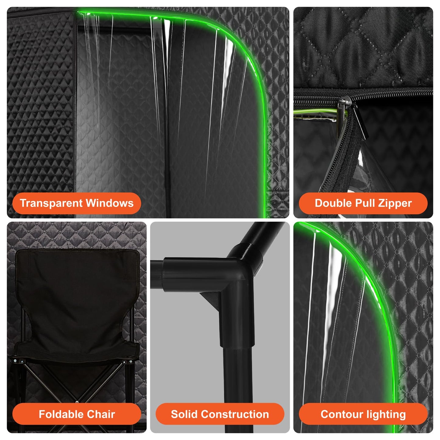 UNANEST Portable Steam Sauna Tent with Clear View Door, Black, Full Size Square Sauna for Home, 3L Steamer, 9 Heat Levels