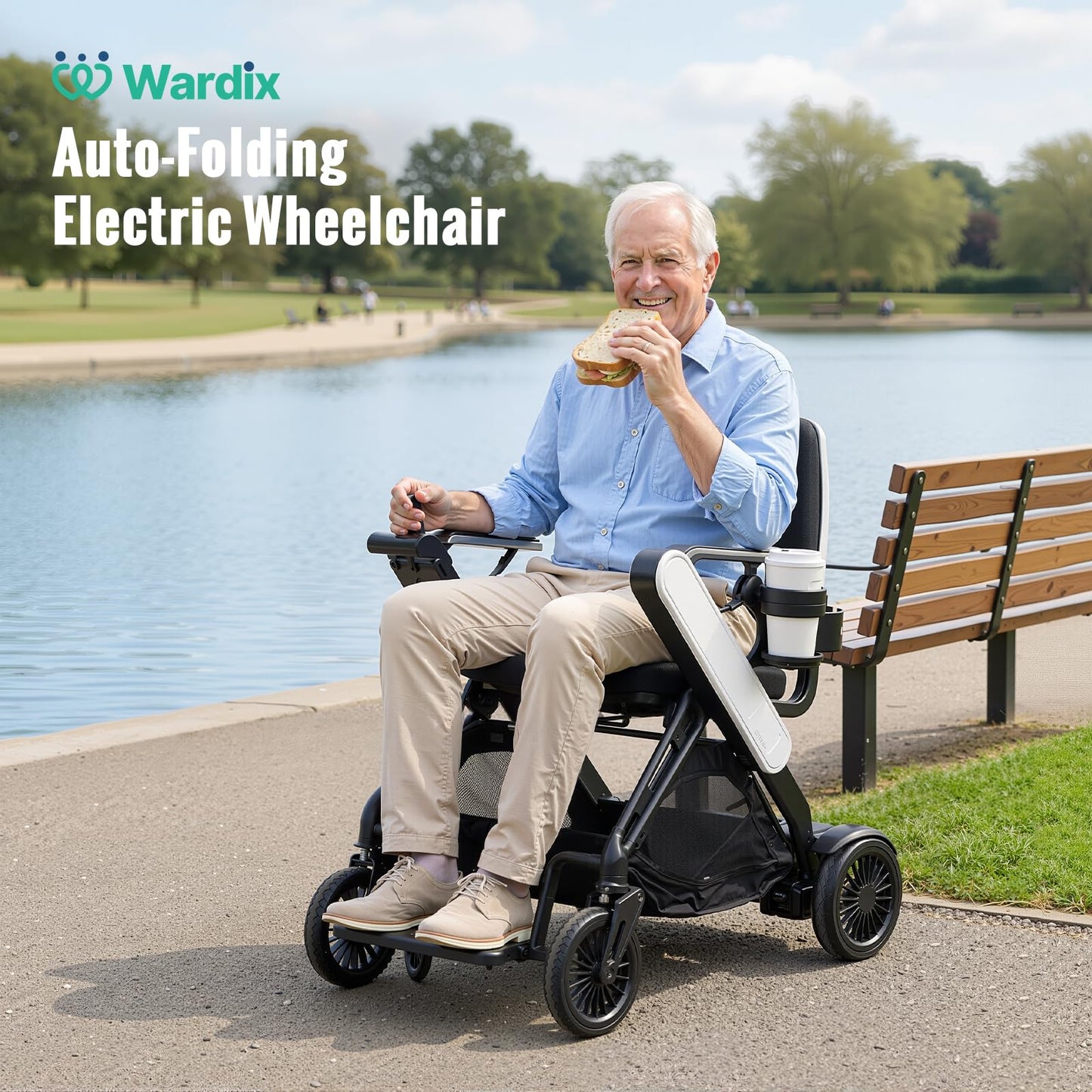 Auto Folding Electric Wheelchair, Phone Remote Control, 35LBS Ultra-Lightweight, Touch-Activated Bright Front Light, Powered Mobility Chair for Adults Seniors with Ergonomic Memory Foam Cushion