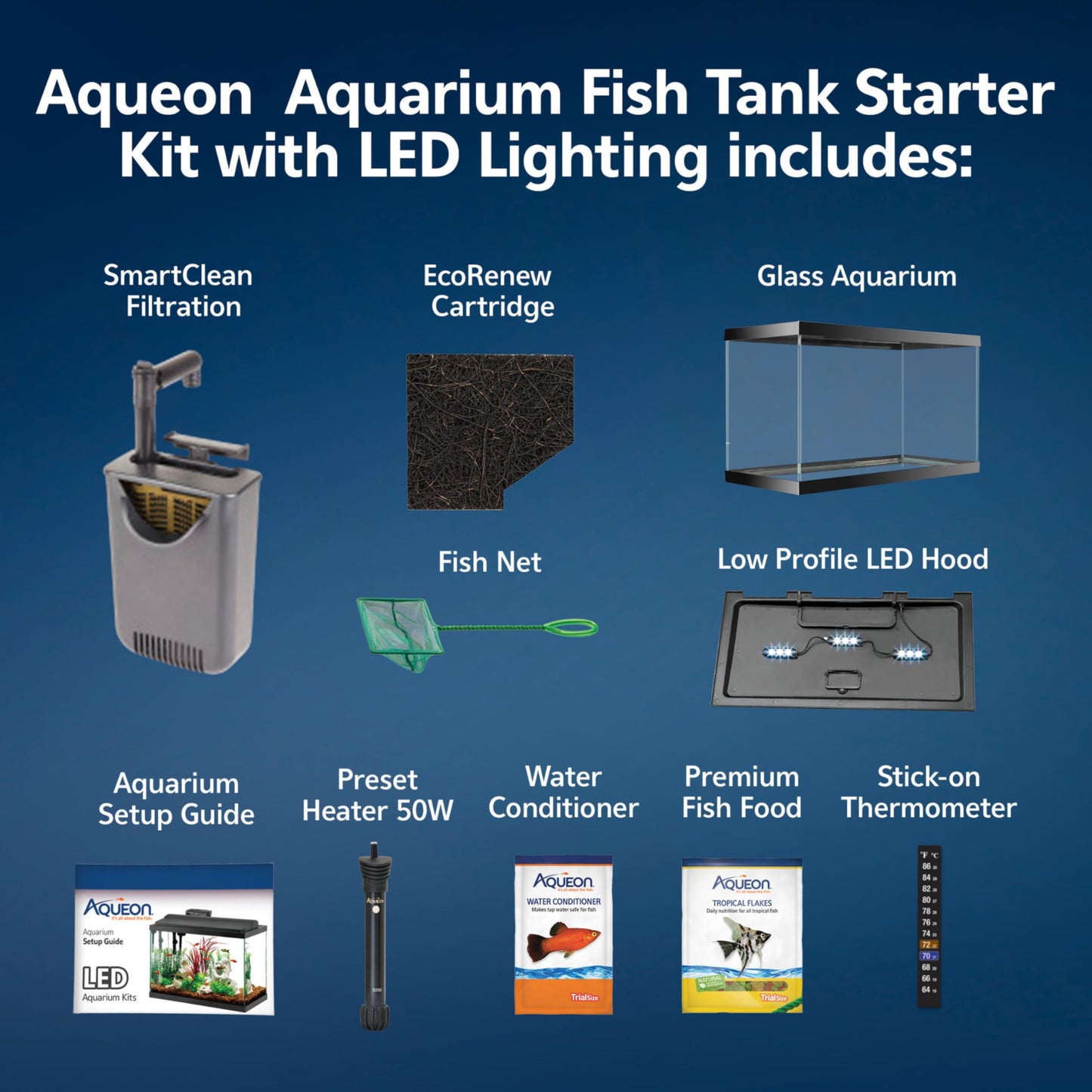 Aqueon Aquarium Starter Kit with Smart Clean Filtration and LED Lighting, Freshwater and Saltwater Fish, 20-Gallon