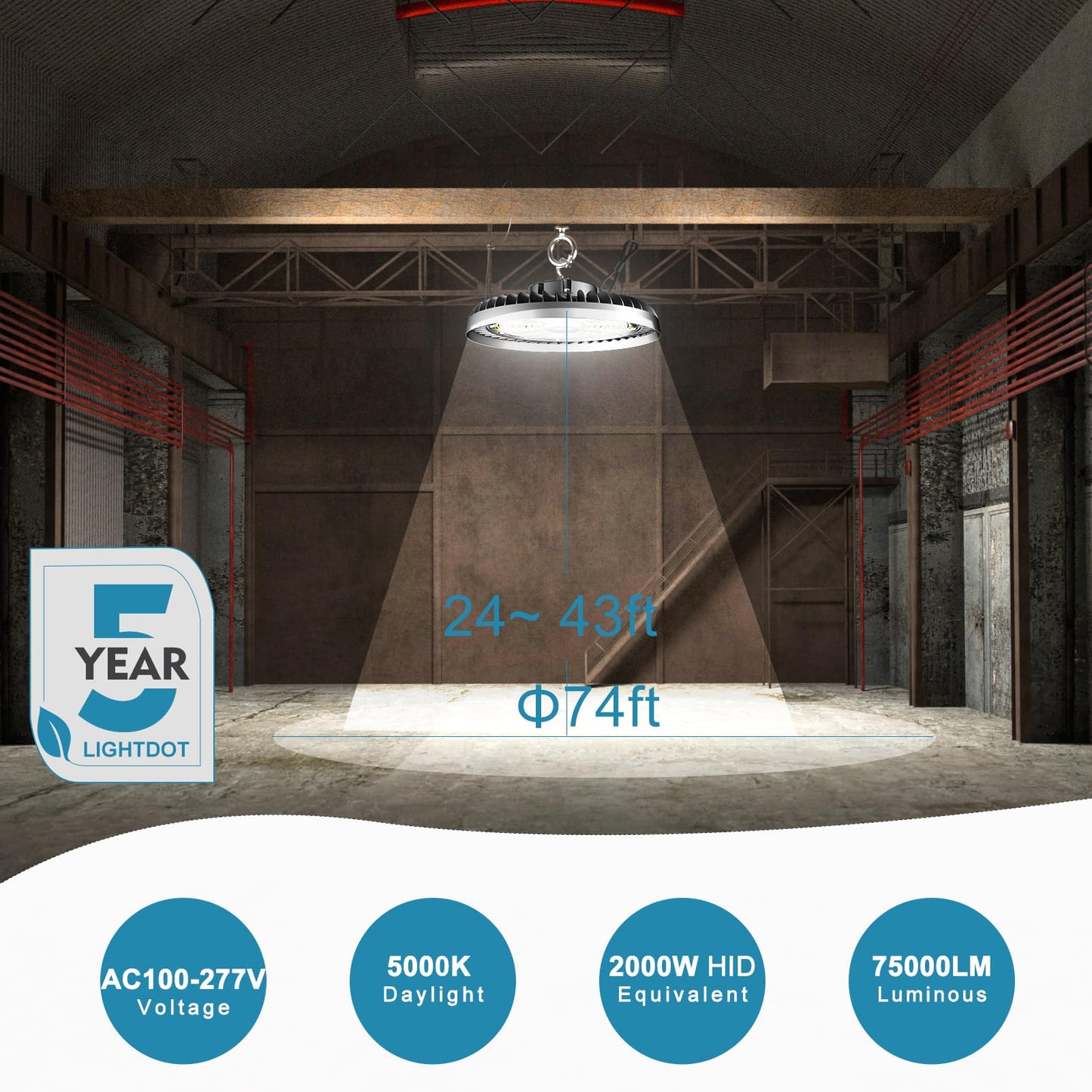 Lightdot 500W LED High Bay Light Fixtures 75000lm (Eqv.2000W MH/HPS) UFO LED Lights, 5000K Daylight High Bay Shop Light, AC100-277V Commercial Warehouse,Barn Lighting,Plug & Play- 3Pack 5 Yrs Warranty