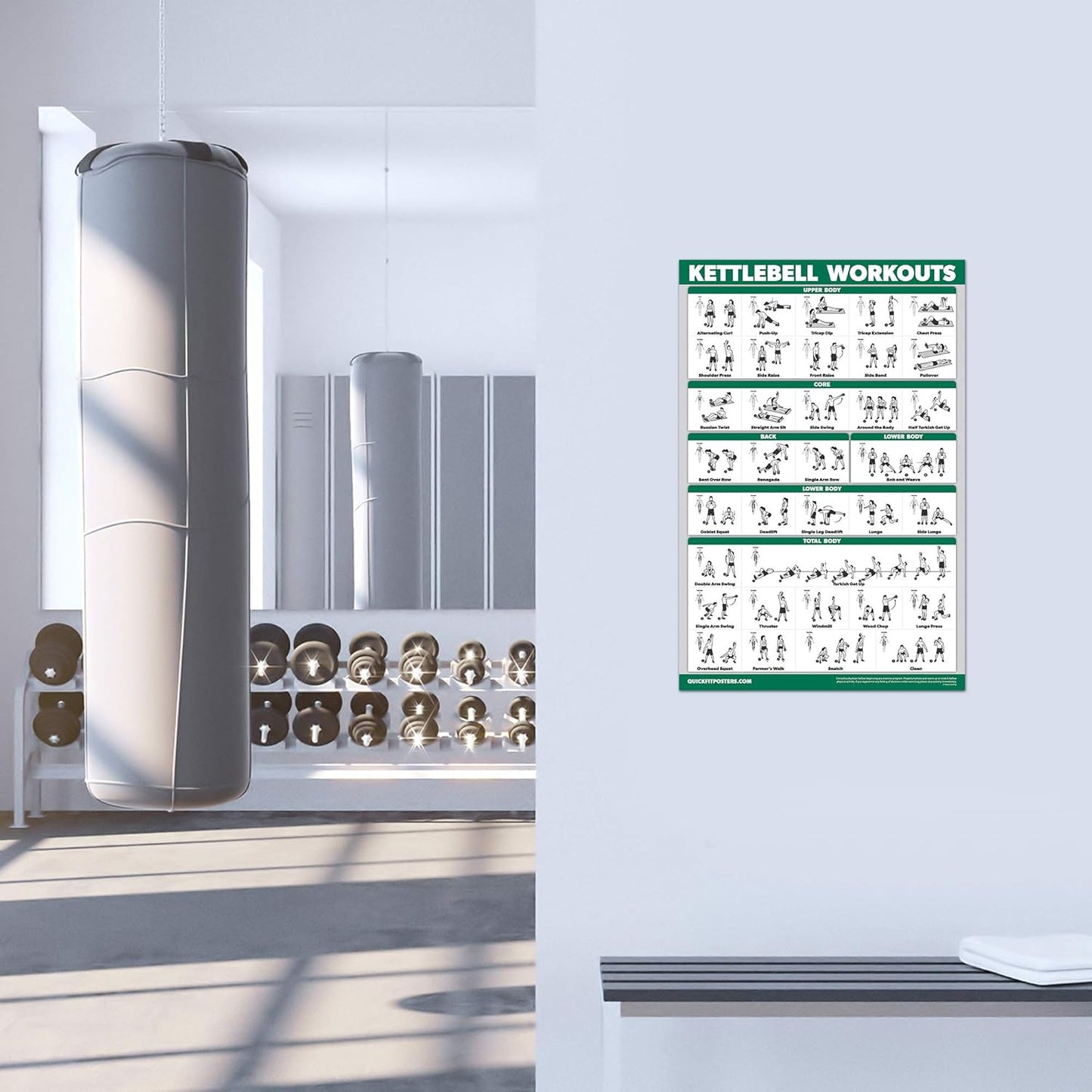 Palace Learning QuickFit Dumbbell & Kettlebell Workout Poster Set - Laminated 2 Chart Set (18" x 24")