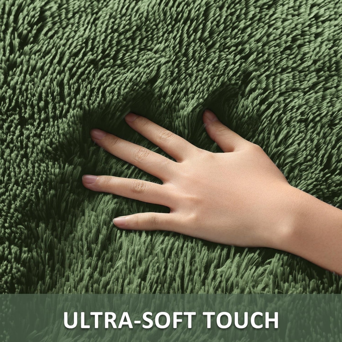 Ophanie Gray Green Grass Area Rug - Soft Fluffy Shag Carpet for Bedroom | 3x5 Cute Kids Nursery Decor