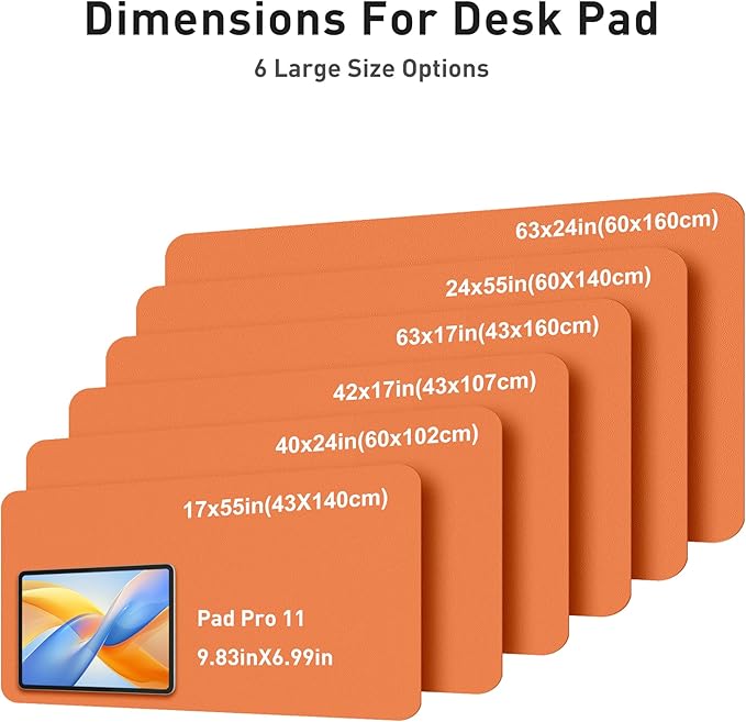 Aothia Faux Leather Desk Mat - Large Mouse Pad, Non-Slip PU Leather Blotter, Waterproof Writing Surface for Office and Home (Hermes Orange, 42" x 17")