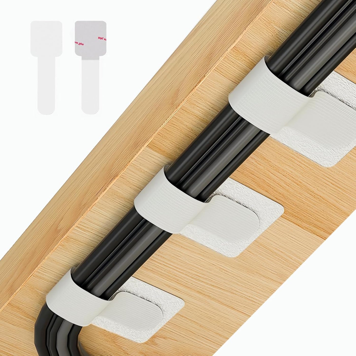 50 Abnii PCS Hook and Loop Cable Ties, Under Desk Cable Management, Self Adhesive Cable Clips Straps, Sticky-Back Cord