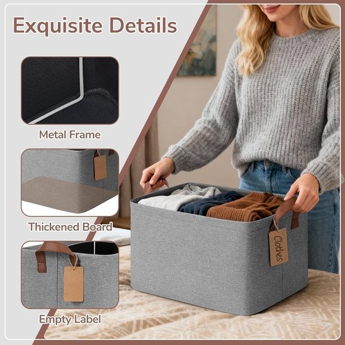 CHICVITA Large Storage Baskets - Foldable Organizers for Clothes & Toys | 16.8" x 11" x 9.8", Gray
