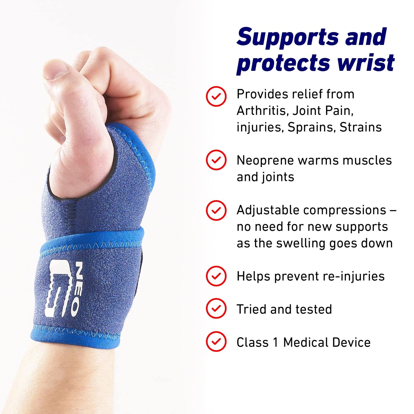 Neo-G Wrist Brace for arthritis pain and support - for Joint Pain, Sprains, Strains, Instability - Adjustible Compression Wrist Support - One Size - Class 1 Medical Device