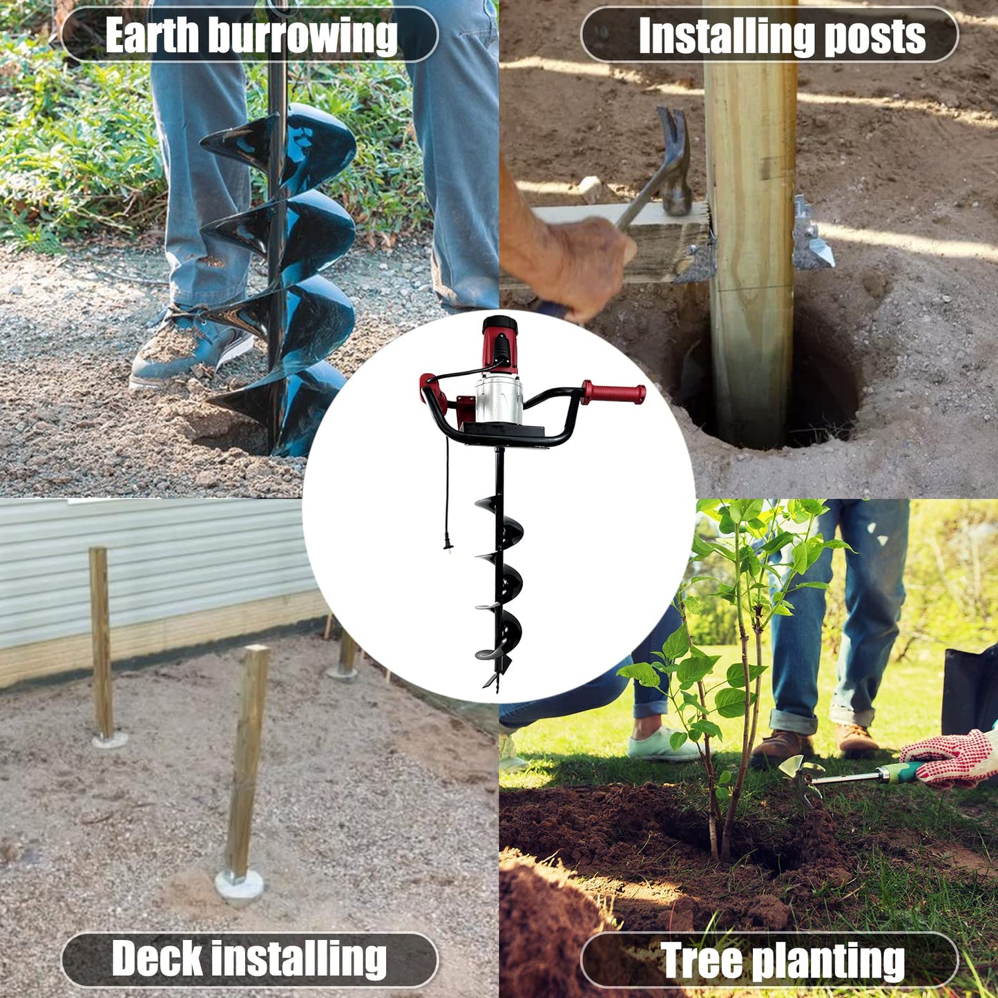 HIGOSPRO 6-Inch & 4-Inch Auger Bit Earth Auger, 1500W Electric Post-Hole Digger, Ideal for Post Hole Digging, Drilling, Tree Planting