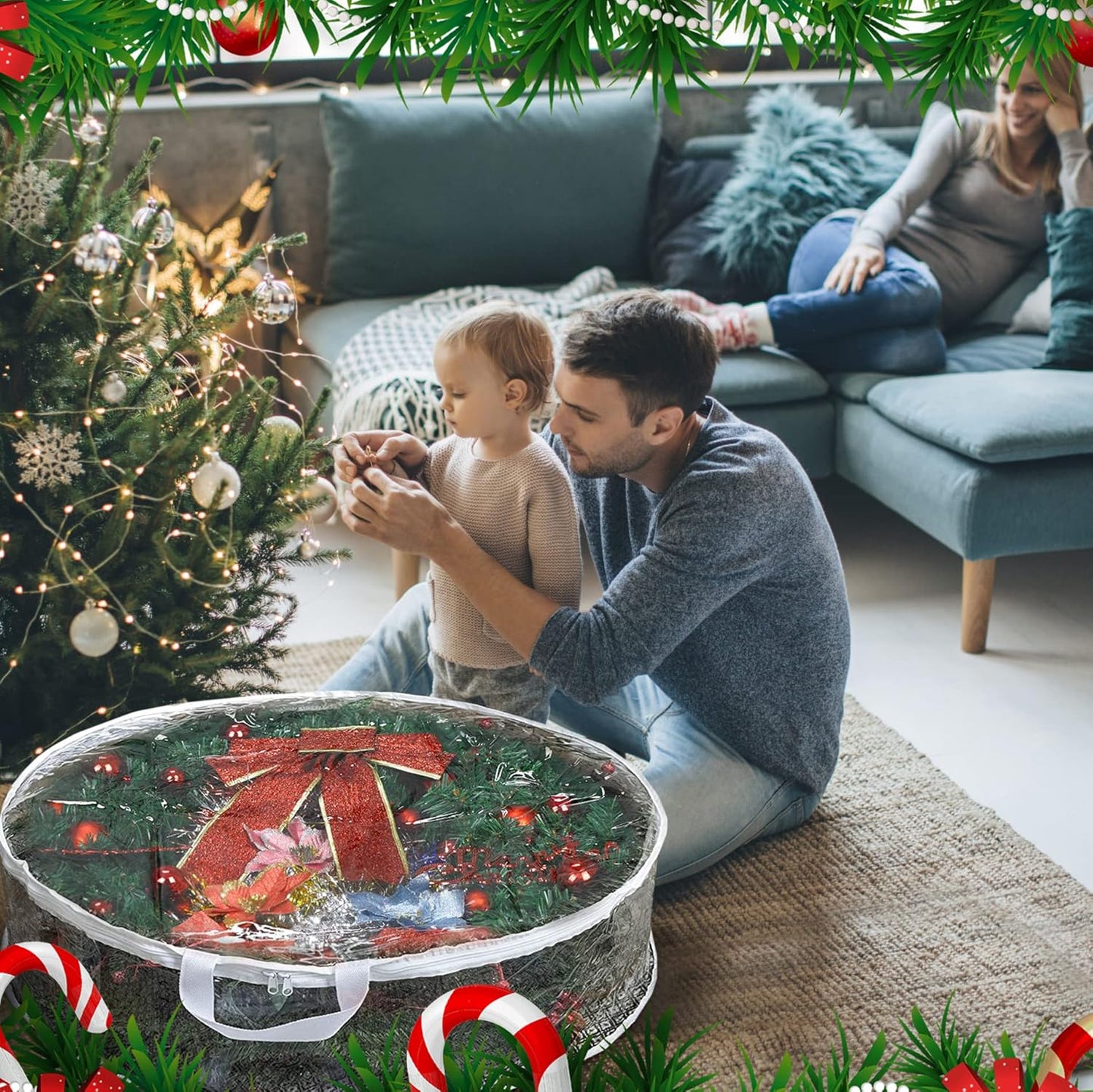ProPik Christmas Wreath Storage Bag - 24" Clear Waterproof PVC Container | 2 Pack with Handles
