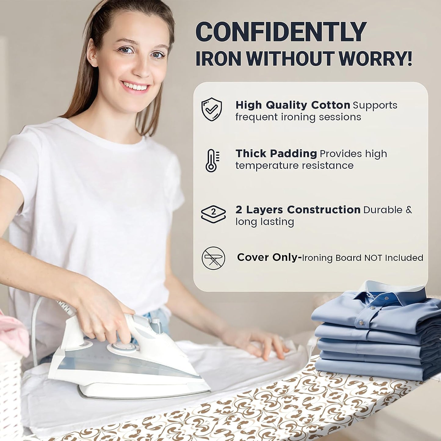 UniSimp Ironing Board Cover - Extra Thick Natural Cotton, Scorch & Stain Resistant | 18"x54" Foliage Design