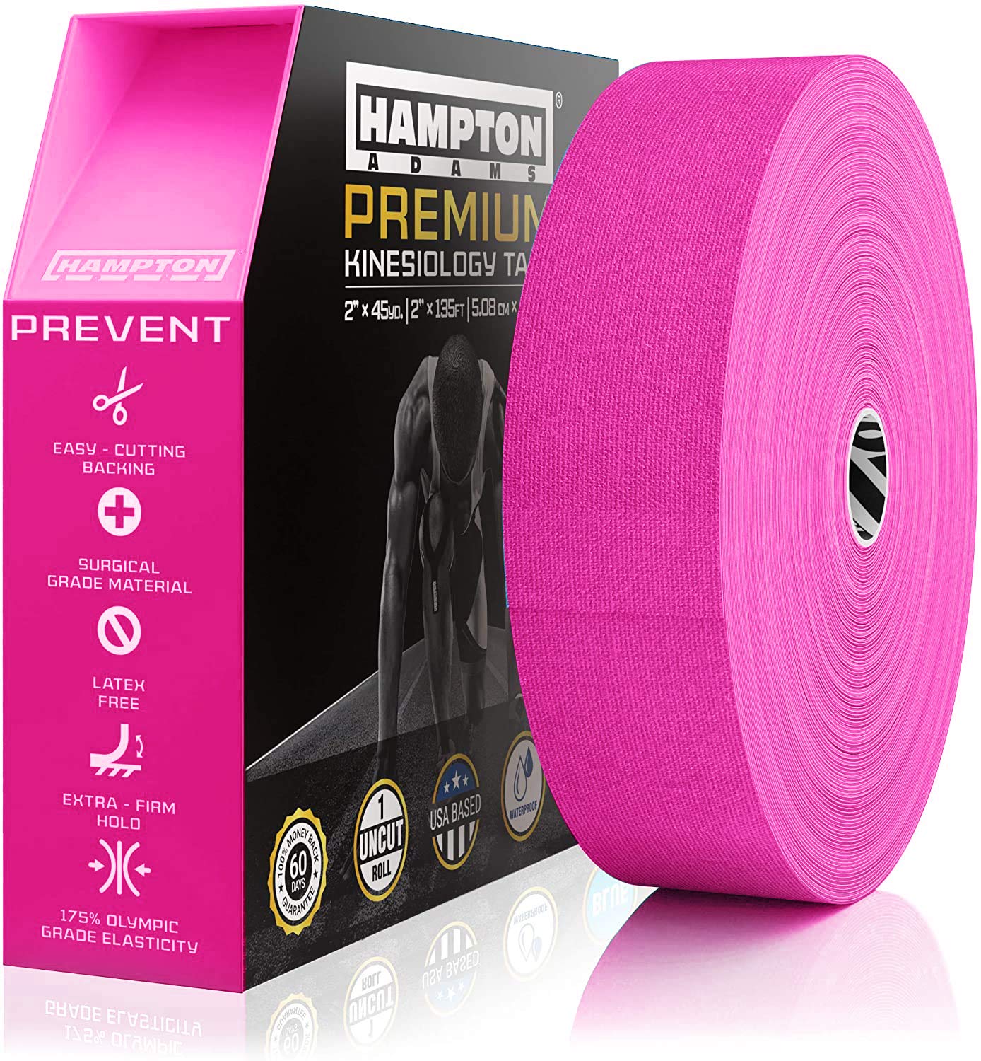 Hampton Adams | As Seen on Shark Tank | Elastic Kinesiology Tape (Bulk Roll) | 135ft Uncut | Supports & Protects Muscle Wrist Knee Shoulder Back Plantar Fasciitis | Waterproof Hypoallergenic (Pink)
