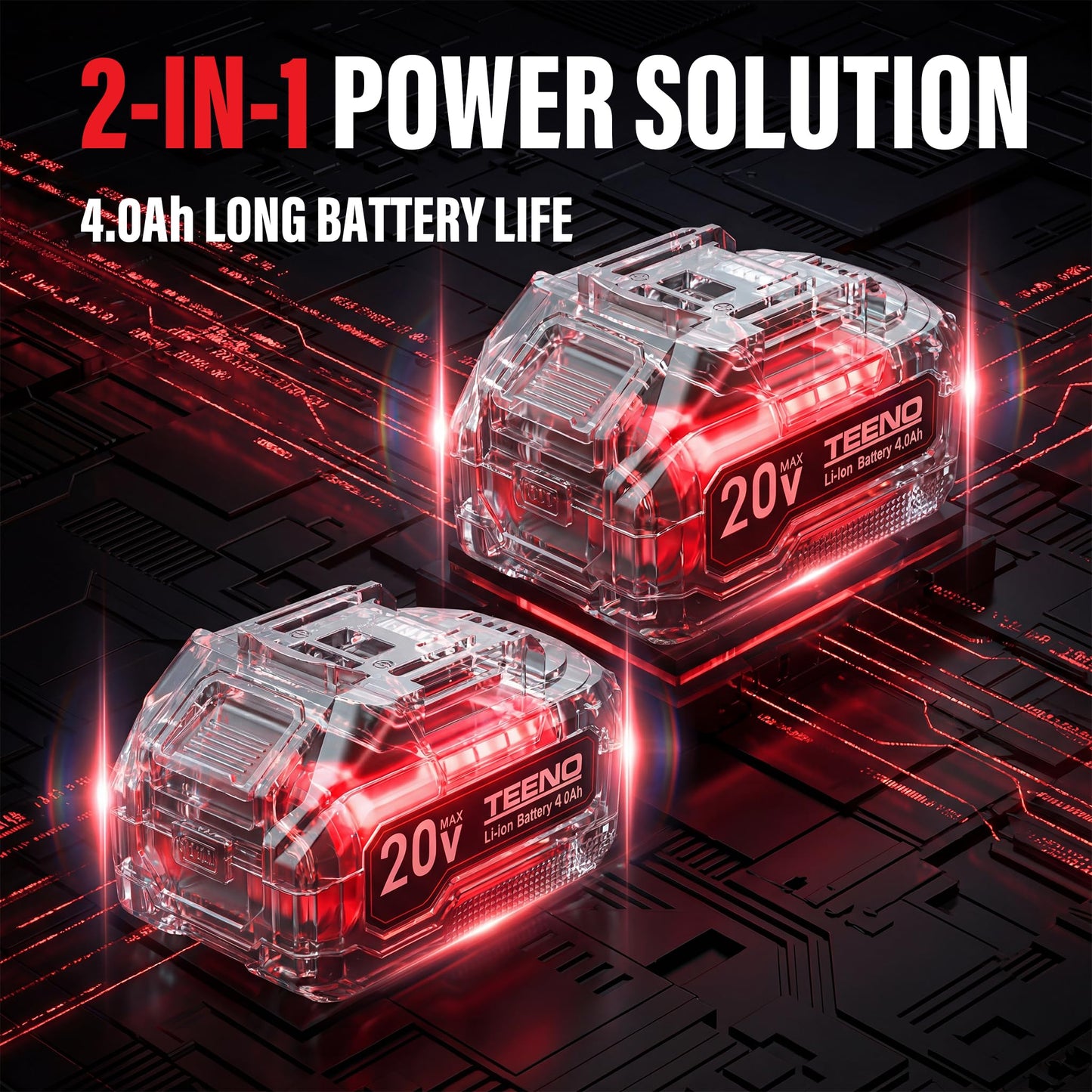 TEENO 20V MAX Brushless Power Tool Combo Kit, 9-in-1 Cordless Interchangeable Multi-Tool Set (Drill, Impact, Grinder, Sander, Circular, Chain & Reciprocating Saws, Blower, Washer), 2x 4.0Ah Batteries