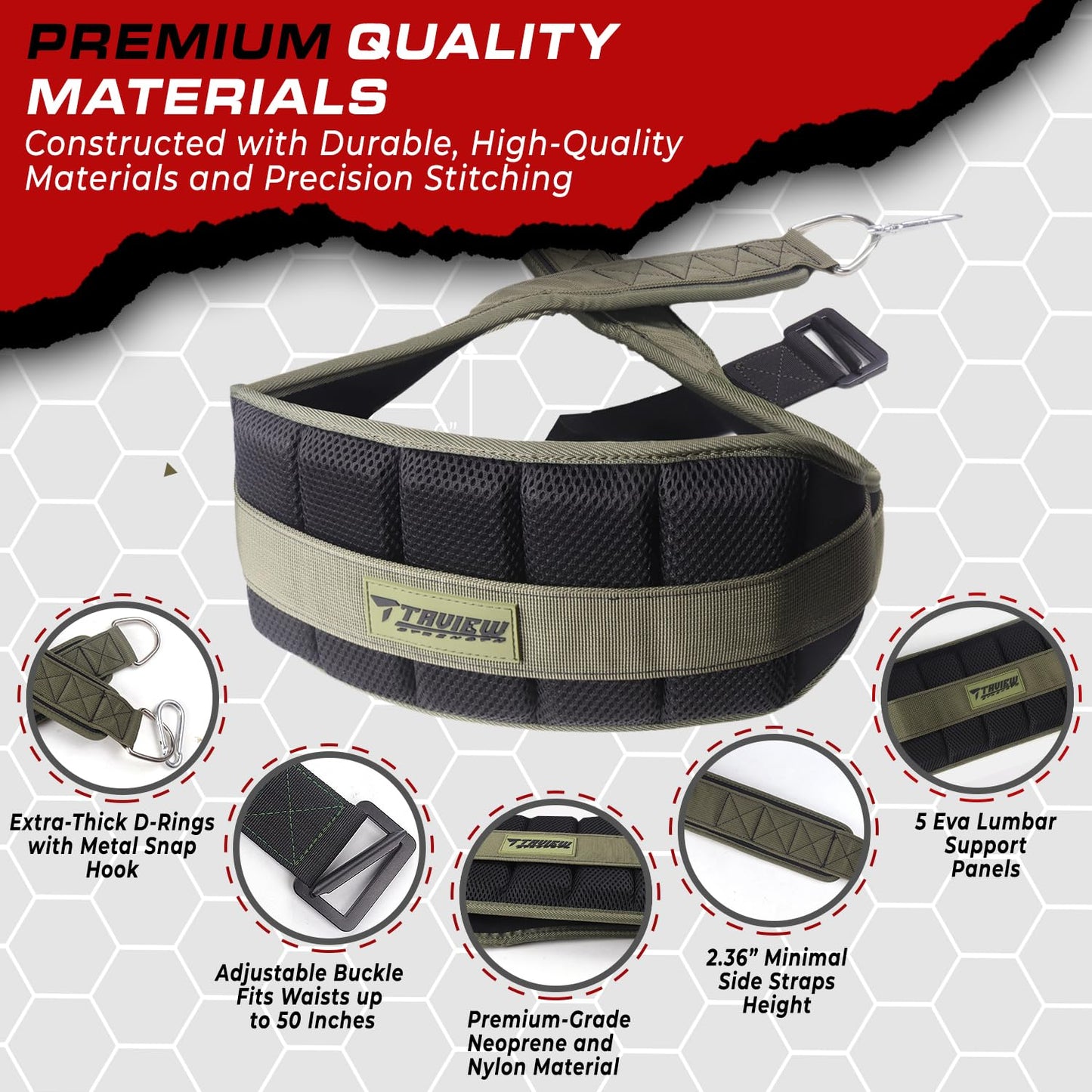 Belt for Belt Squats & DiP Belt, Rack Attachment & Squat Machine, Weight Lifting&Powerlifting – Back Support, Low-Profile, Padded Hip & Thigh, Secure Buckle, Heavy Duty