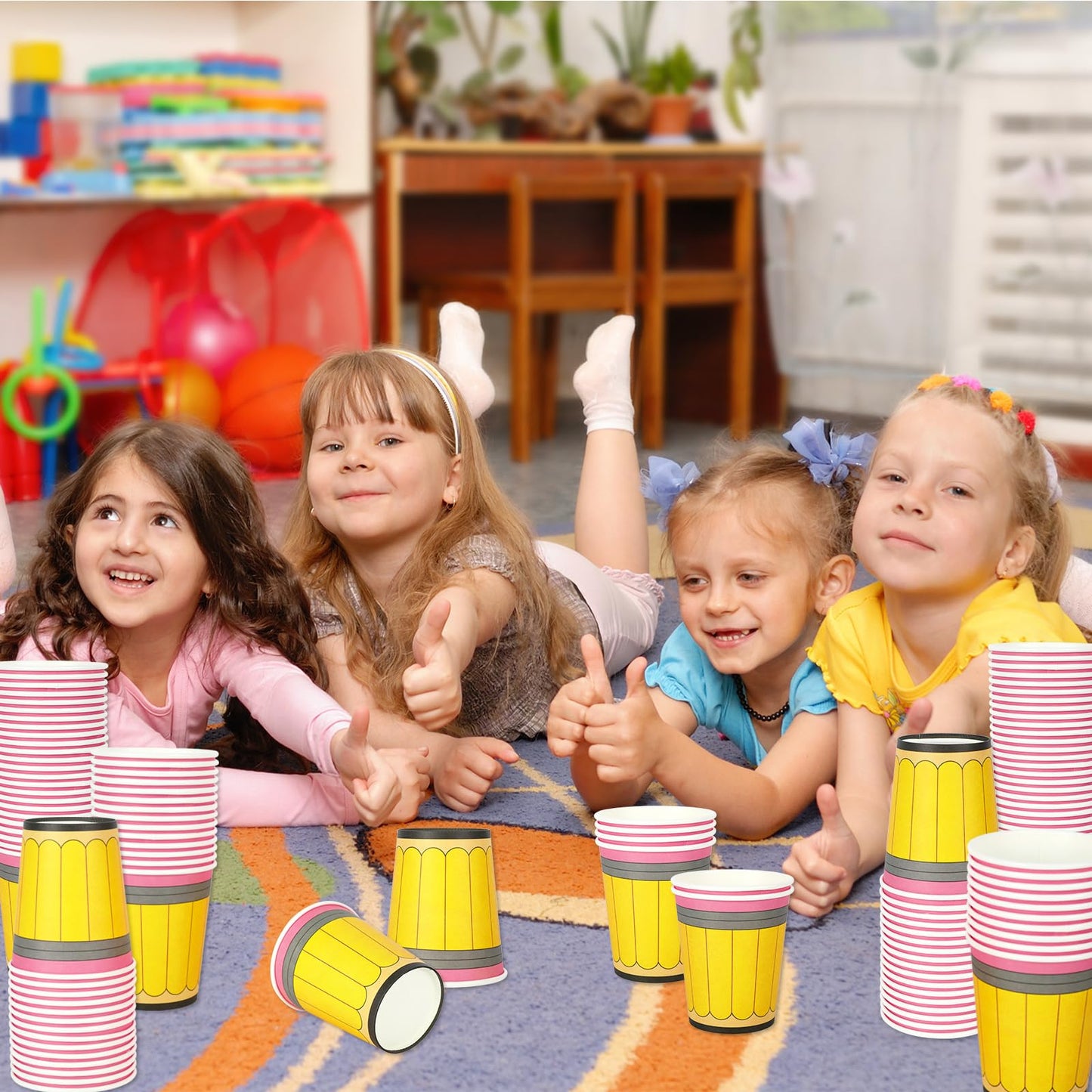 Whaline 50Pcs Back to School Paper Cups 9 Oz Yellow Pencil Design Disposable Cups for Coffee Tea Snacks Classroom First Day of School Party Supplies