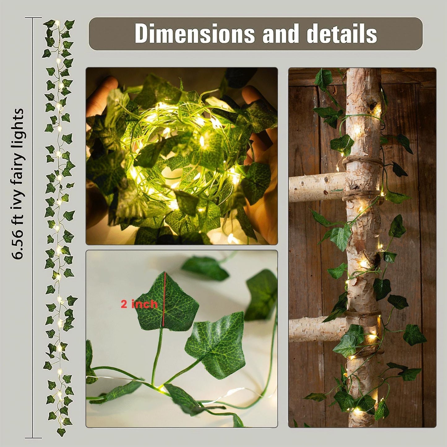 Skiennix Fairy Lights Vine - 40 LEDs Battery Operated Green Ivy String Lights | 2 Pack for Bedroom Decor