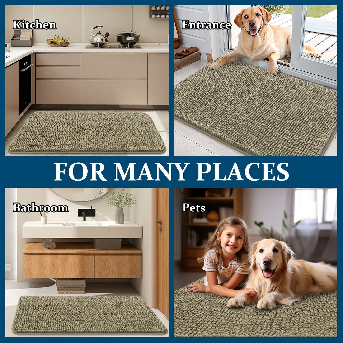 OLANLY Dog Door Mat - Absorbent Non-Slip Washable Doormat for Muddy Paws | 59x24 Warm Taupe