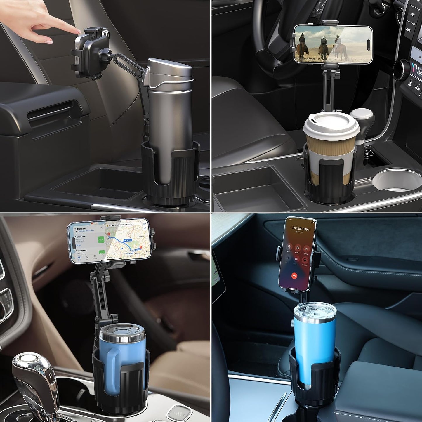 2 Pack 2 1 360 4-7 Newlest in Phone Mount for Car Cup Holder with Adjustable Base, Phone Holders for Car Cupholder, No