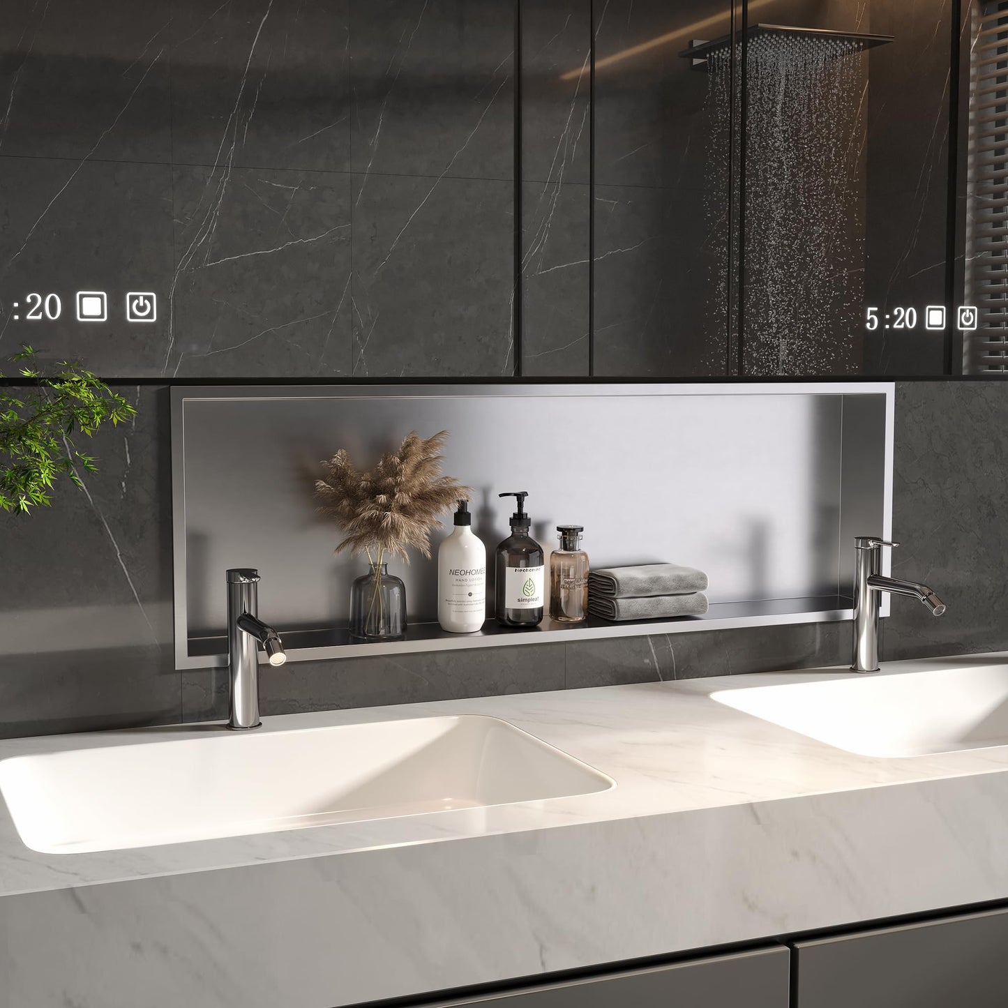 Neodrain Shower Niche, Insert Bathroom Storage Shower Shelf, Stainless Steel Recessed Wall Niche No Tiled Recessed Cabinet Waterproof for Shower Storage(Brushed,36"x12")