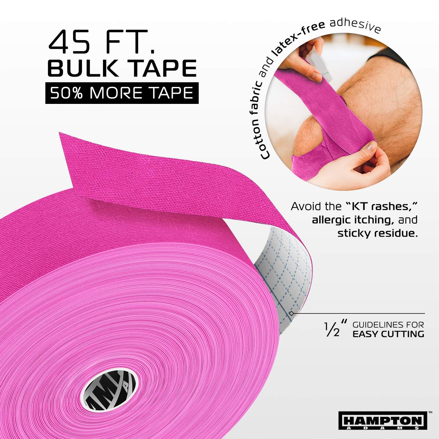 Hampton Adams | As Seen on Shark Tank | Elastic Kinesiology Tape (Bulk Roll) | 135ft Uncut | Supports & Protects Muscle Wrist Knee Shoulder Back Plantar Fasciitis | Waterproof Hypoallergenic (Pink)