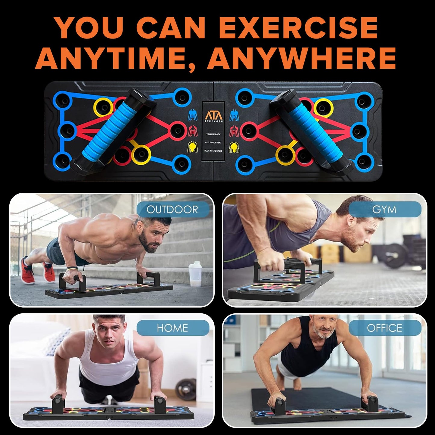 ATA-Strength Heavy-Duty 15-in-1 Foldable Push Up Board gym gift for men and women with Adjustable Grip Strengthener, skipping Rope, and 3 Resistance Bands Comprehensive Home Workout System for Targeted Muscle Training and Enhanced Grip Strength
