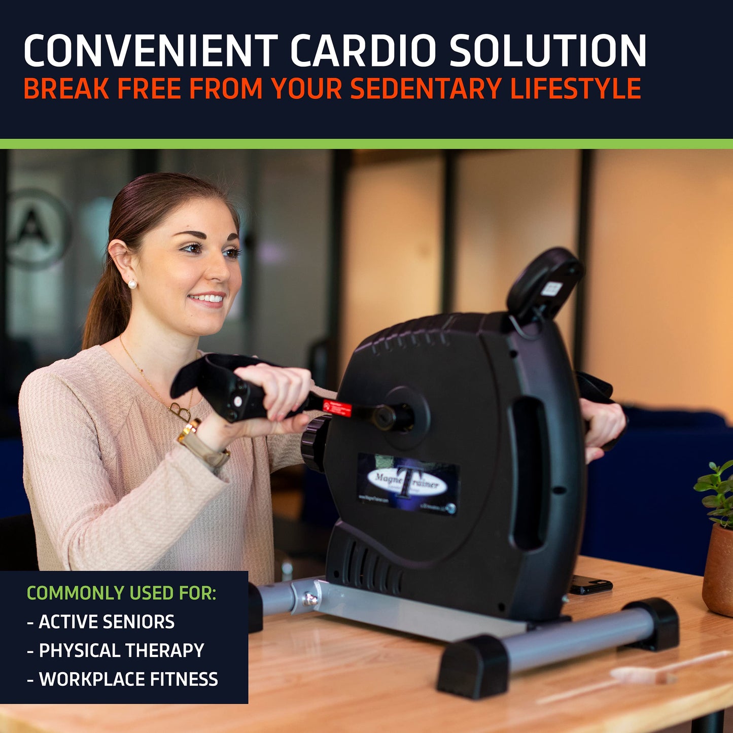 DeskCycle MagneTrainer-ER Mini Exercise Bike with Ultra-Smooth Magnetic Resistance, Arm and Leg Exerciser for Joint Mobility, Circulation, and Recovery, Black (DSK-SPO-MGTRAINER)