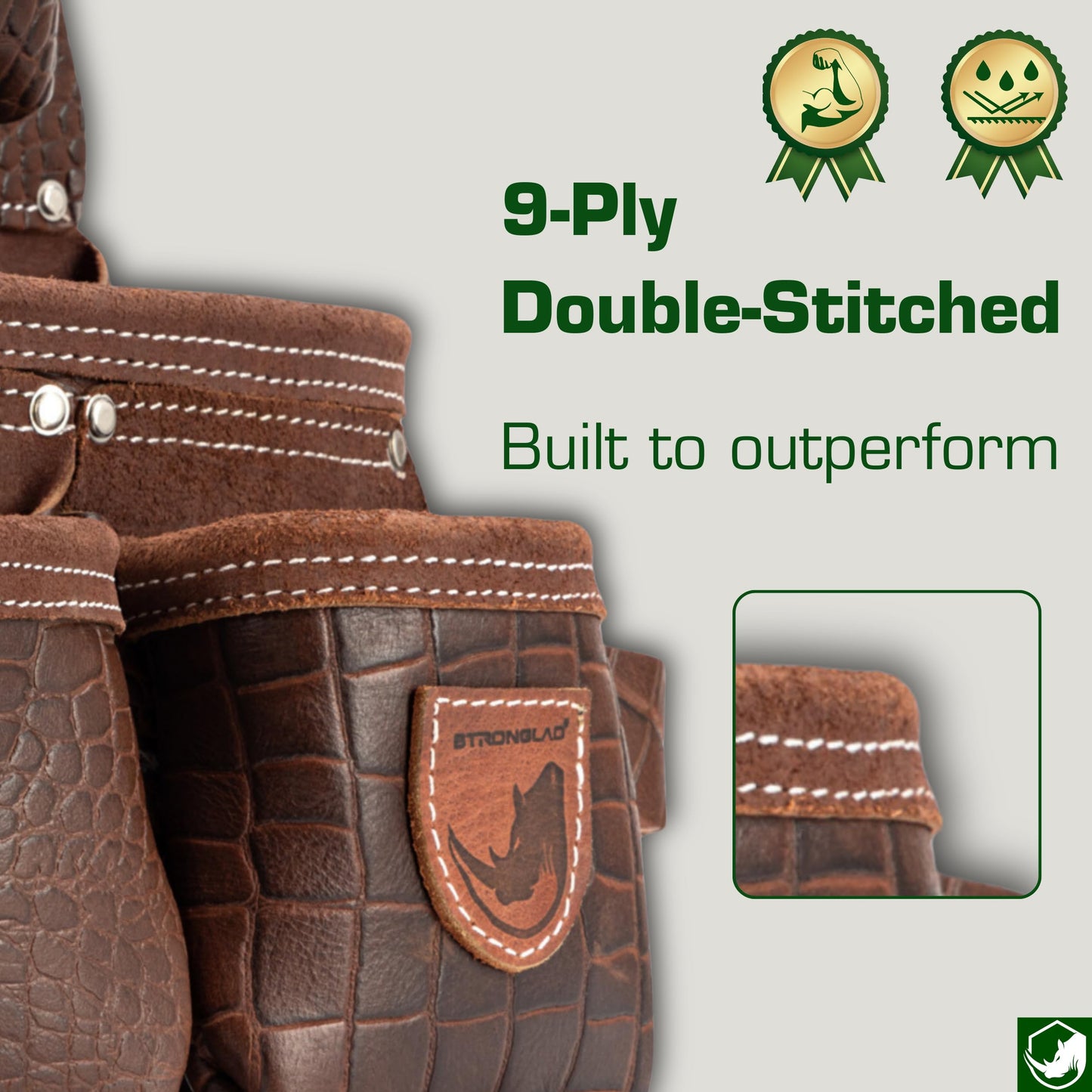 STRONGLAD Leather Carpenter Tool Belt – 21-Pocket Brown-Red Crocodile-Embossed Top-Grain Leather Framing Tool Belt for Men | Heavy-Duty Construction Gear with Stainless Steel Hardware