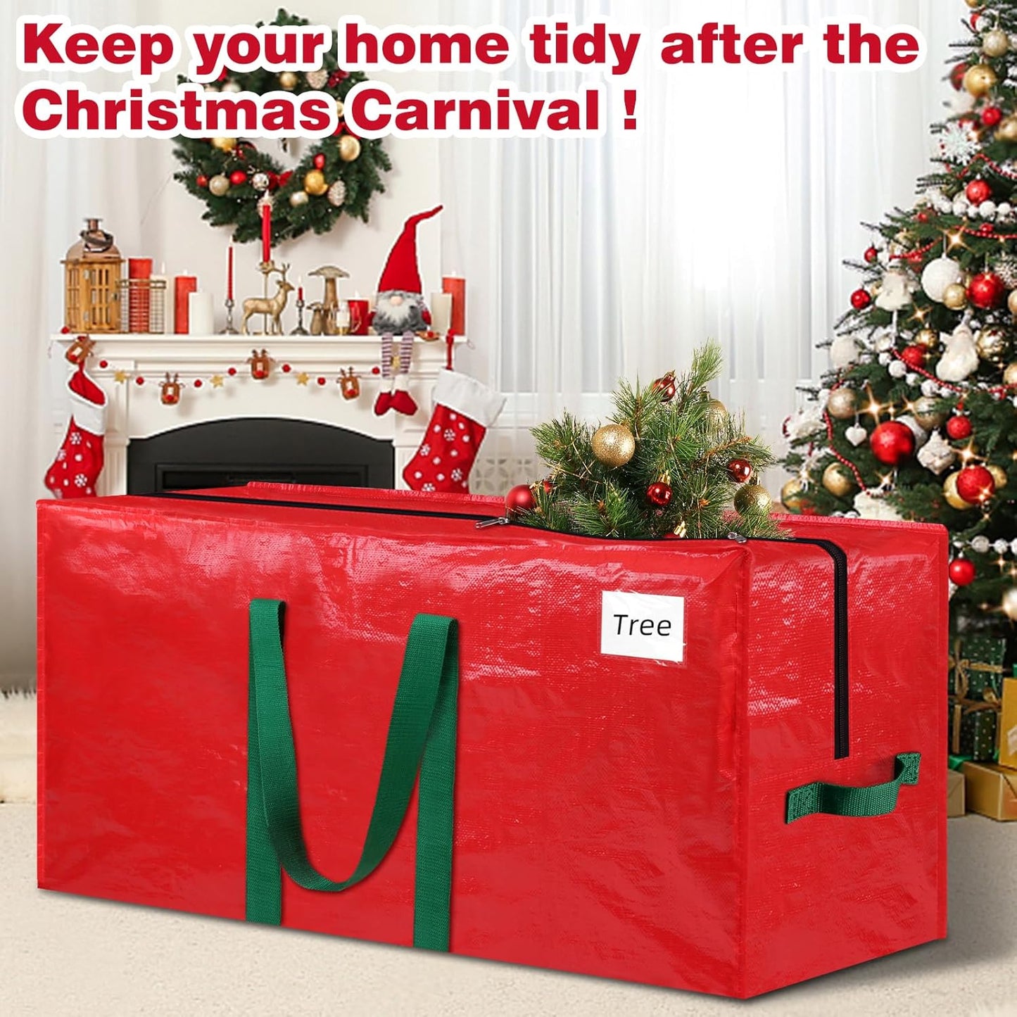 RoomHacks Christmas Tree Storage Bag - Durable Waterproof 9 Ft Holiday Tree Tote with Handles & Tag Pocket