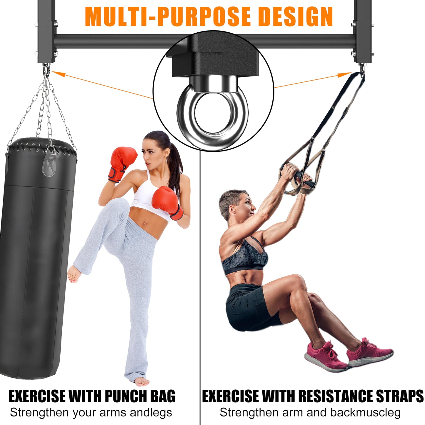 HWOOUSA Ceiling Mounted Pull Up Bar, 3 Adjustable Heavy Duty Pull Up Bars, 16"/24" Rafter Chin Up Bar, Ceiling Joist for Garage/Gym/Basement with Comfortable Grip & Round Anchors, Heavy Duty 700 LBS,Black