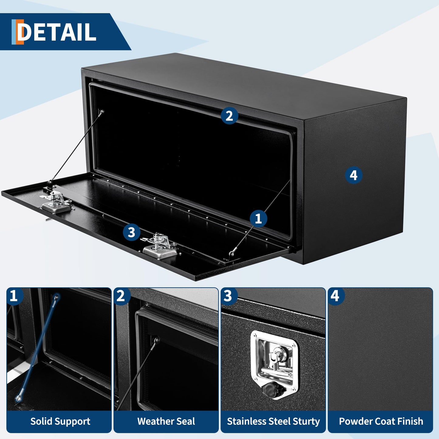 48'' Black Steel Truck Tool Box, 48"x 18"x 18", Heavy Duty Storage With Lock and Keys, Utility Tool Chest for Pickup Truck Bed, RV
