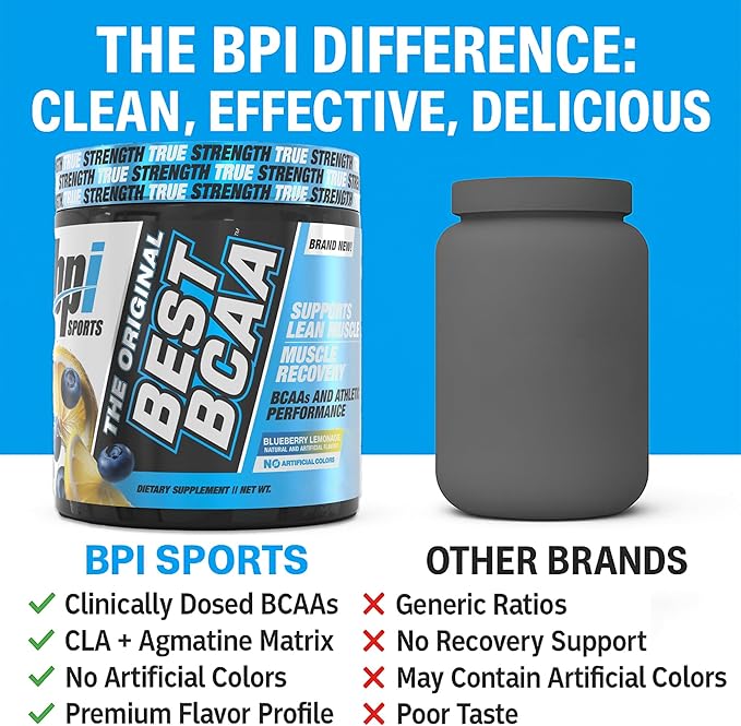 BPI Sports Best BCAA Powder - Muscle Recovery Support - Branched Chain Amino Acids | Building Blocks of Protein and Muscle - Post Workout Recovery ??Hydration - Blueberry Lemonade, 30 Servings