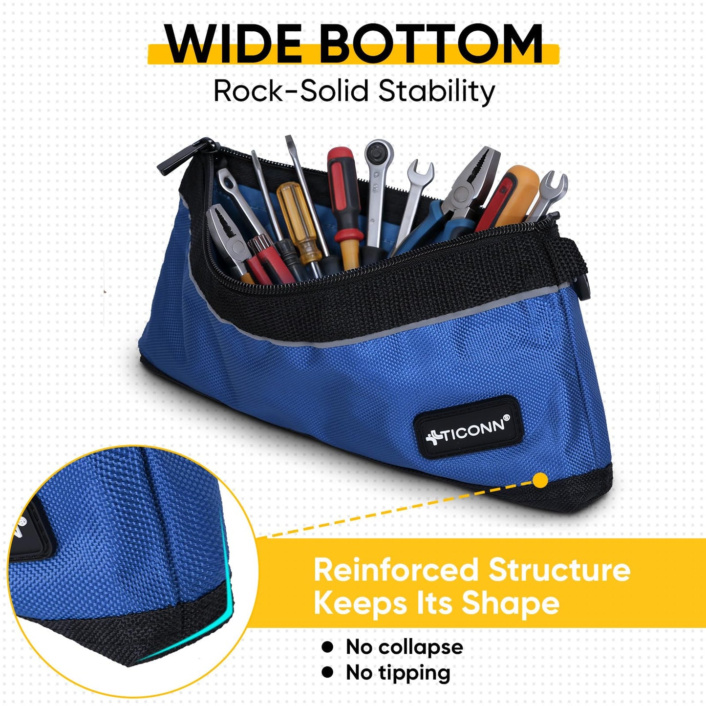 TICONN Tool Pouches with Zipper, 1680D Oxford Small Tool Bags, Waterproof Utility Bag Zipper Pouch for Tool Organizers and Storage (3 Pack Small)