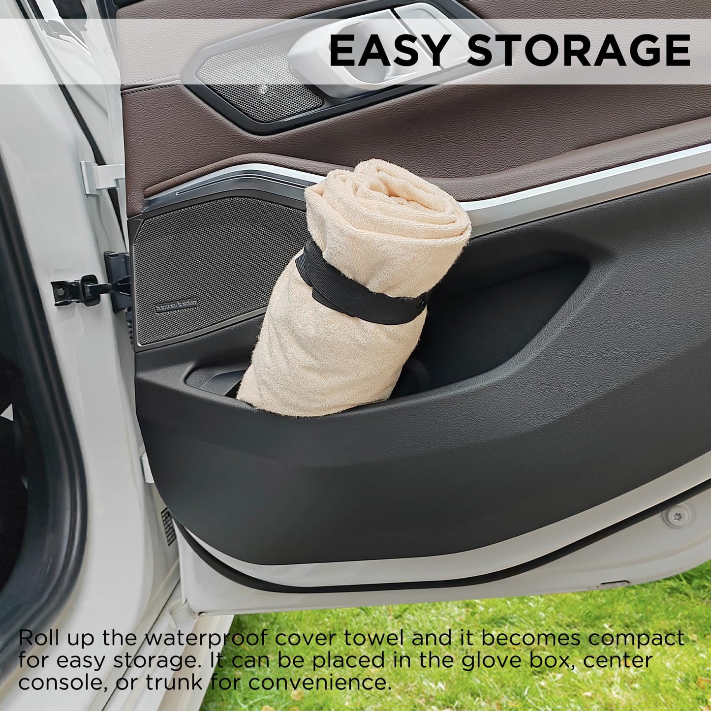 DREAMANIA Waterproof Seat Cover Towel, 2PCS Premium Sweat Carseat Protector, Perfect for Universal Anti-Slip Car Truck SUV Seat, Great for Surfing Yoga Gym Workout, Tan