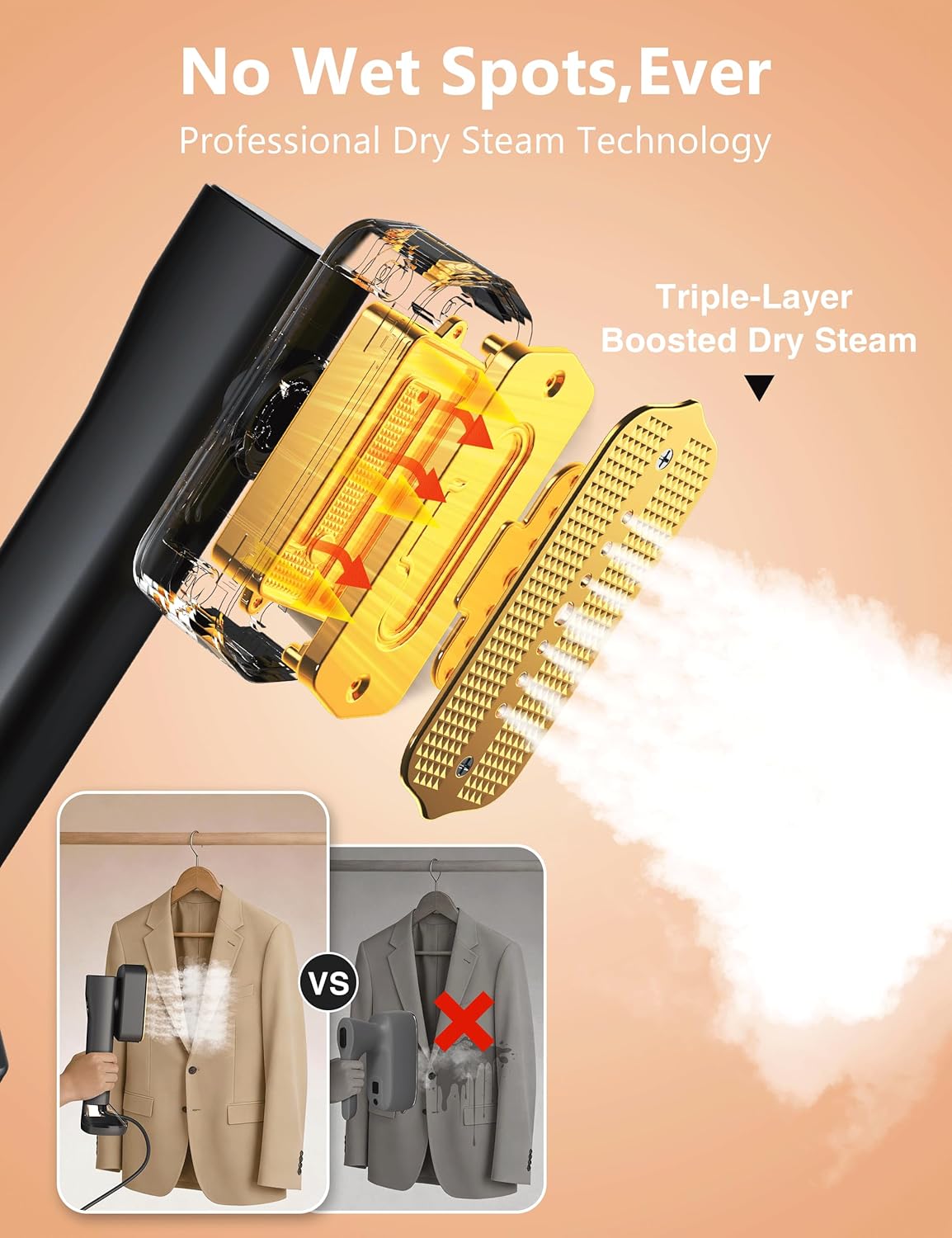 Skiennix Portable Handheld Garment Steamer - 200ml Capacity, 1000W Fast Heat-Up, Leak-Proof Design | Black & Gold
