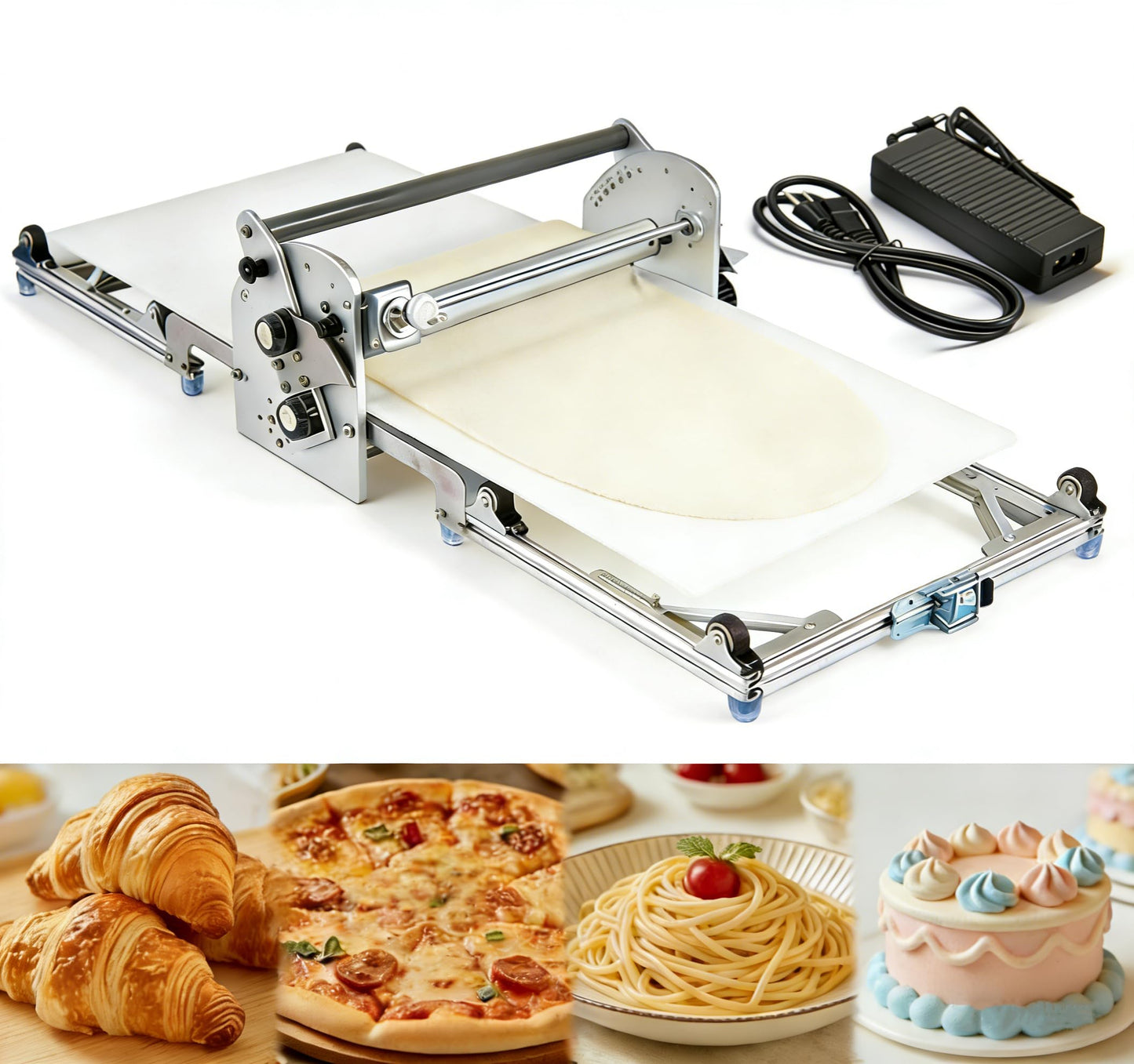 Electric Dough Sheeter Machine 17.7" Commercial Dough Rolling Machine Electric Dough Roller Machine Folding Dough Sheeter Reversible Control with 0-25MM Thickness Adjustment