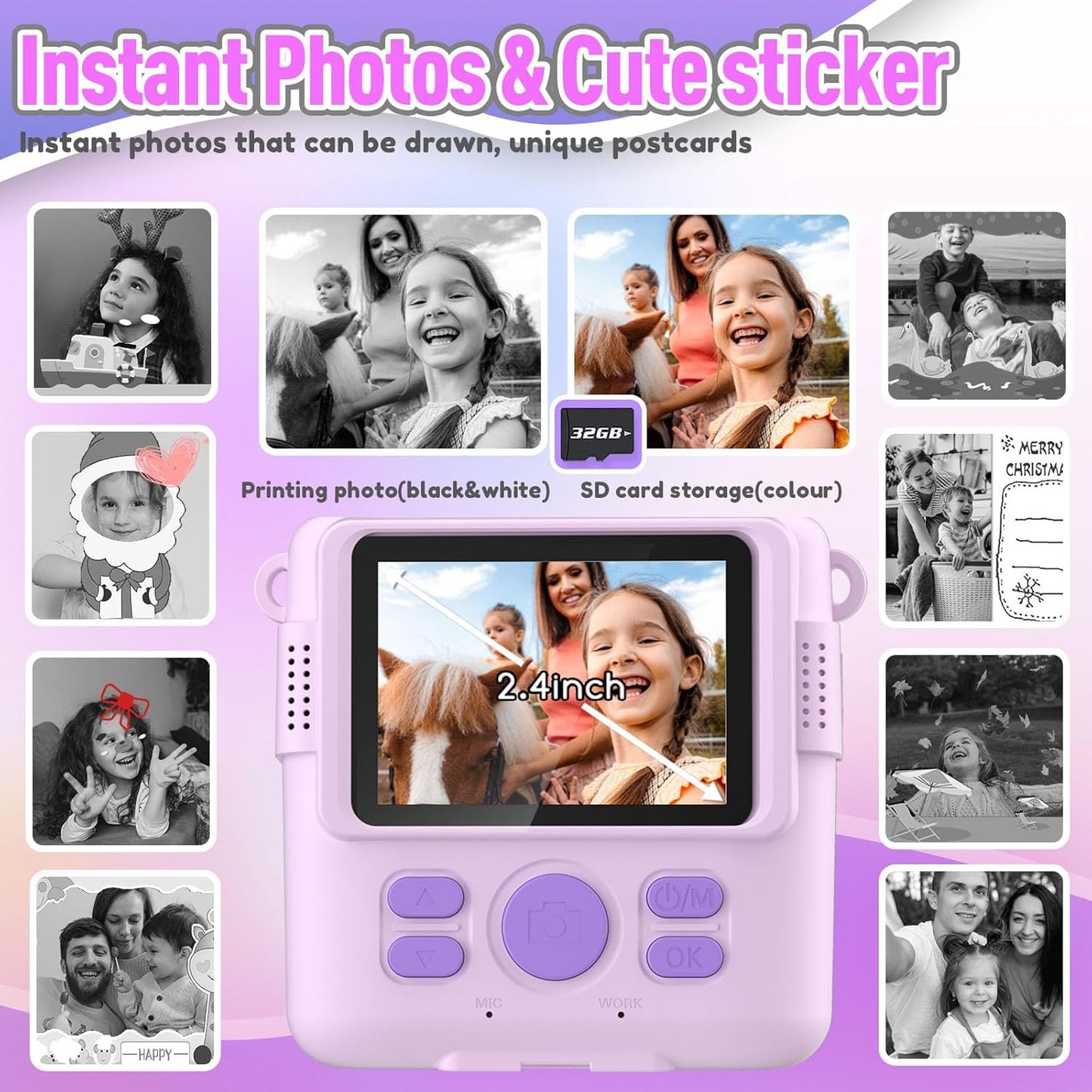 ESOXOFFORE 3-12,Kids 3 4 5 6 7 8 9 10 32GB Instant Print Camera for Kids, Christmas Birthday Gifts for Girls Boys Age