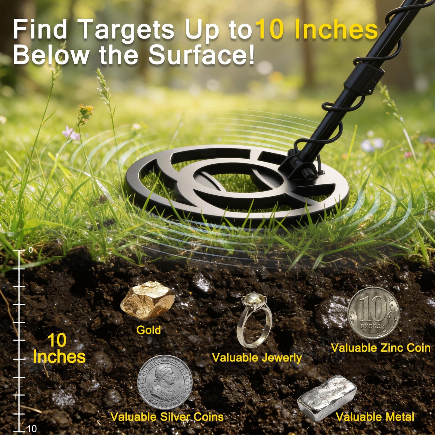 Metal Detector for Adults Professional, Advanced DSP Chip, Waterproof Pinpoint, High Accuracy Gold and Silver Detection, Underwater and Beach Use, 10'' IP68 Coil, Bigger LCD, Gifts for Men