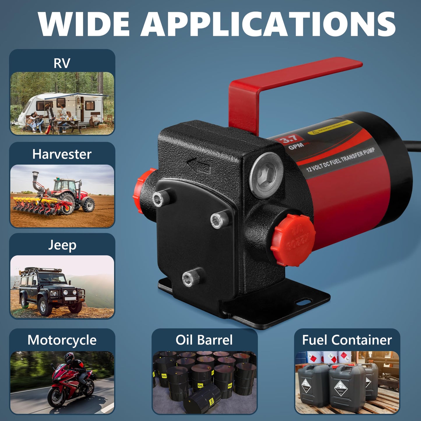 12V DC Gasoline Fuel Pump Kit, Self-priming Fuel Transfer Pump, Reversible Pumping, Overheat Protection, Explosion-proof, Suitable for Gasoline, Diesel, Mineral Oil, Kerosene
