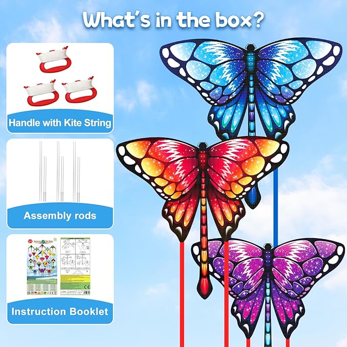 Easy to Fly Kites for Kids Ages 4-8 8-12 & Adults, Beach Flying Toys Butterfly Kite with Handle and Kites String, Great for Outdoor Activities & Family Trip Easter Gifts
