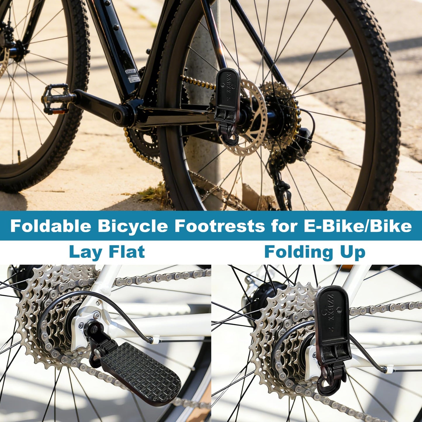 2PCS Bike Rear Pedals, Mini Folding Bicycle Foot Pegs, Rear Seat Footrest Pedals for Mountain Bike E-Bike