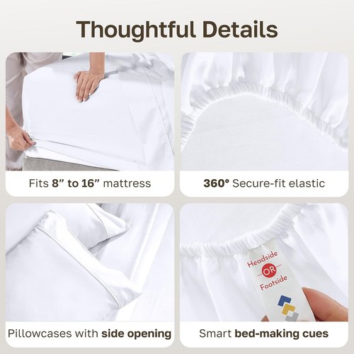 California Design Den King Sheet Set - 100% Soft Cotton, 400 Thread Count, Silky Smooth Sateen - White