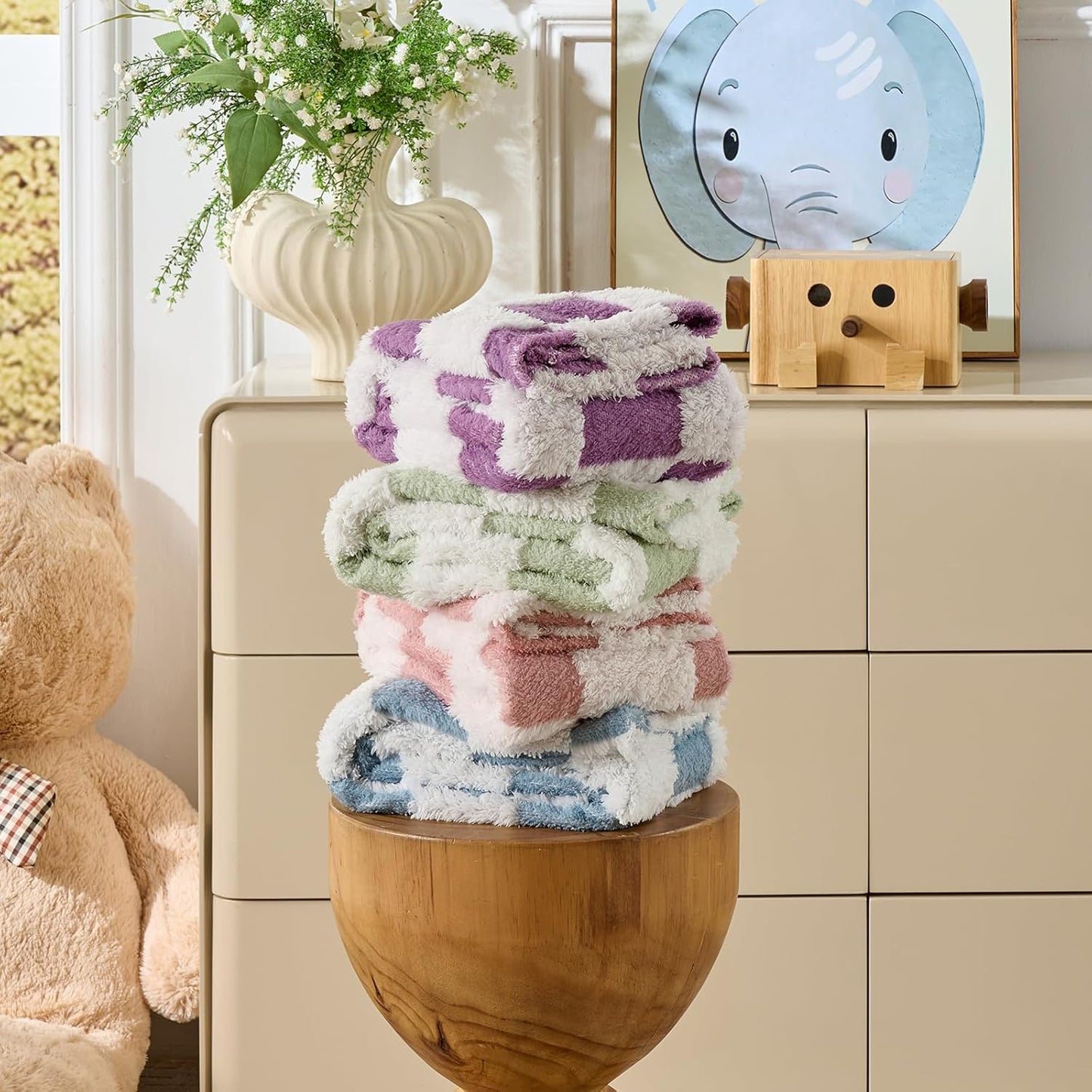 Skiennix Fleece Baby Blanket - 3D Checkerboard Design, Cozy & Warm for Infants | 30x40 Inches, Blue