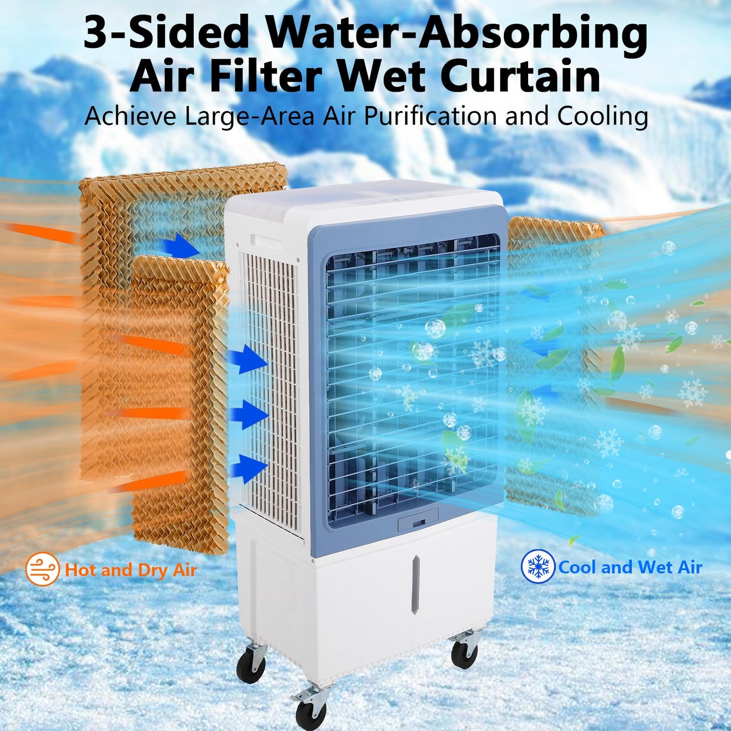 TAKYWEP Swamp Cooler, 3500CFM Evaporative Air Cooler with 13.2 Gallon Water Tank and 4 Ice Packs, 12H Timer, 3 Modes & Wind Speeds for Outdoor Indoor Use