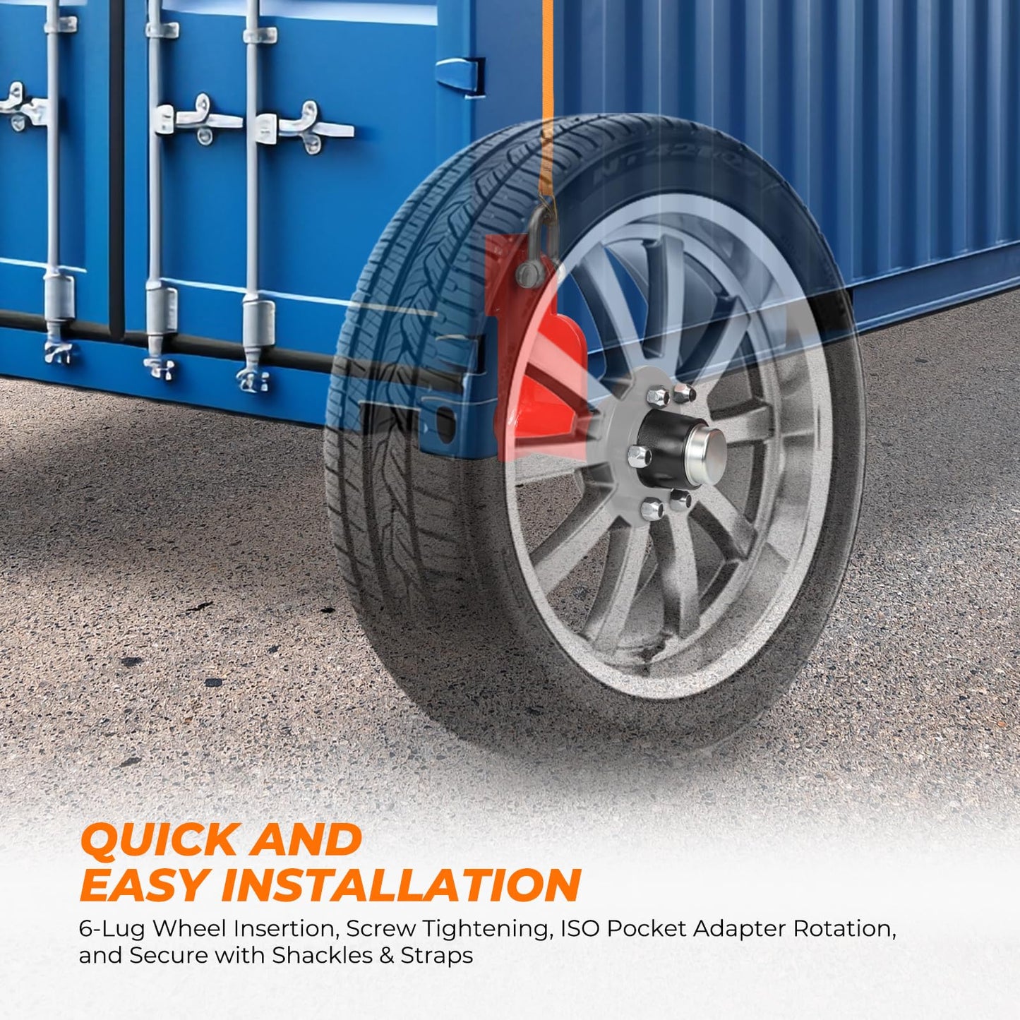 Atesilor 2 Pack Shipping Container Wheels 6 Lug, Axles Kit with Ratchet Tie Down for Moving 20ft–40ft Empty Containers, Shipping Container Accessories, 22,000 lbs Capacity Each