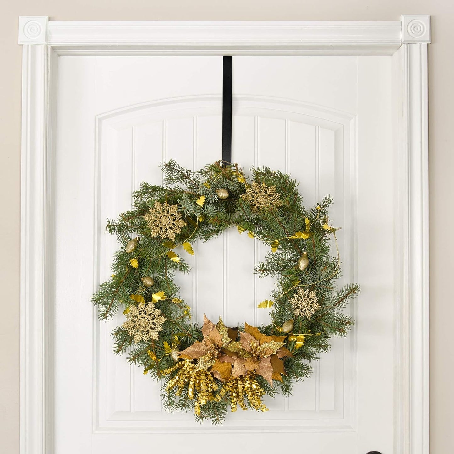 RN'D Over Door Wreath Hanger Hook - Thin Metal Seasonal Holder for Front/Back Door (Black, 15")