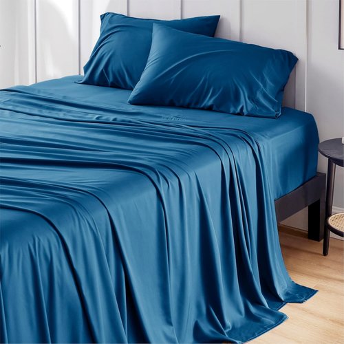 Bedsure Cooling Twin XL Sheets - Breathable Rayon from Bamboo, Soft & Silky, Deep Pocket Up to 16", Teal