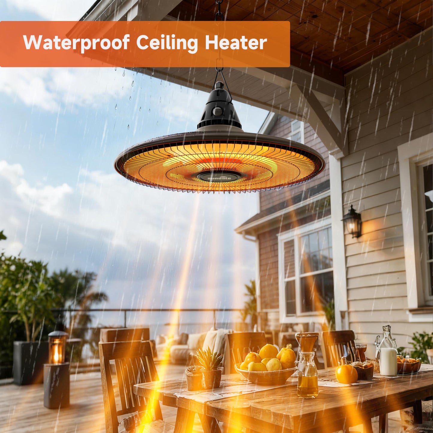 Ceiling Electric Outdoor Heater Wall-Mounted Hanging Patio 1500W Infrared Carbon Fiber Tube Heating Wall Heater for Gazebo, Balcony, Brown