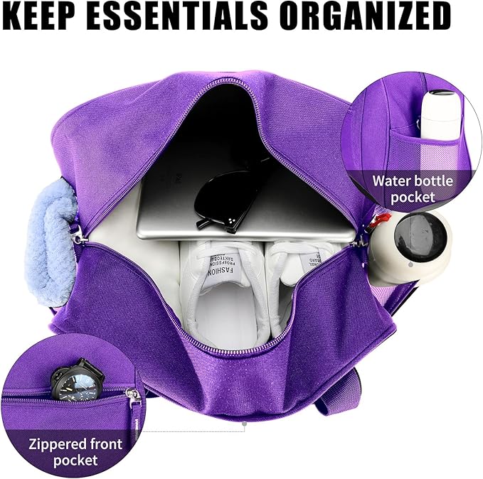 SeaRock 14 inch Small Gym Bag, Mini Duffel Bag for Women & Men, Carry On Lightweight for Travel Sport - Purple