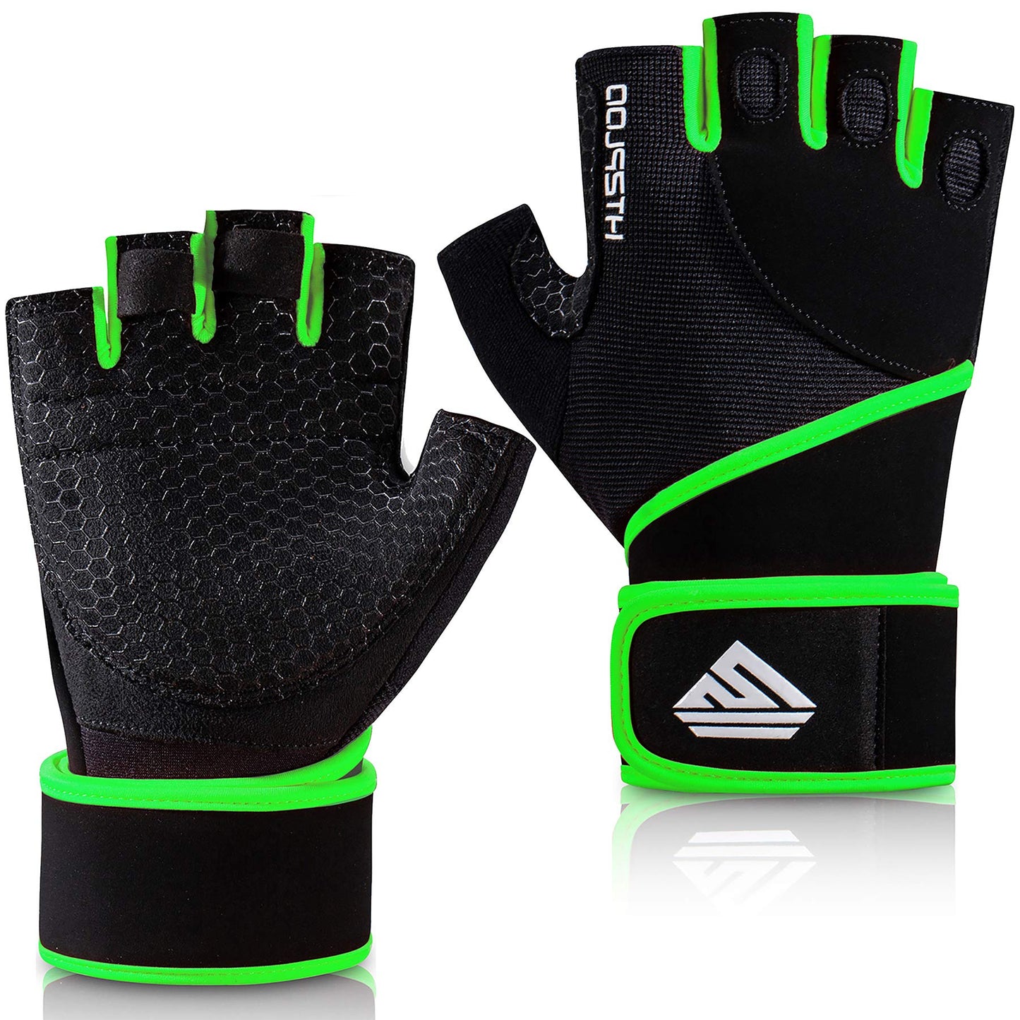 HTZPLOO Workout Gloves Gym Gloves Weight Lifting Gloves for Men with Full Palm Pad,Strong Wrist Wraps Support,Enhanced Grip,for Fitness,Training,Weightlifting,Exercise (Green,Small)