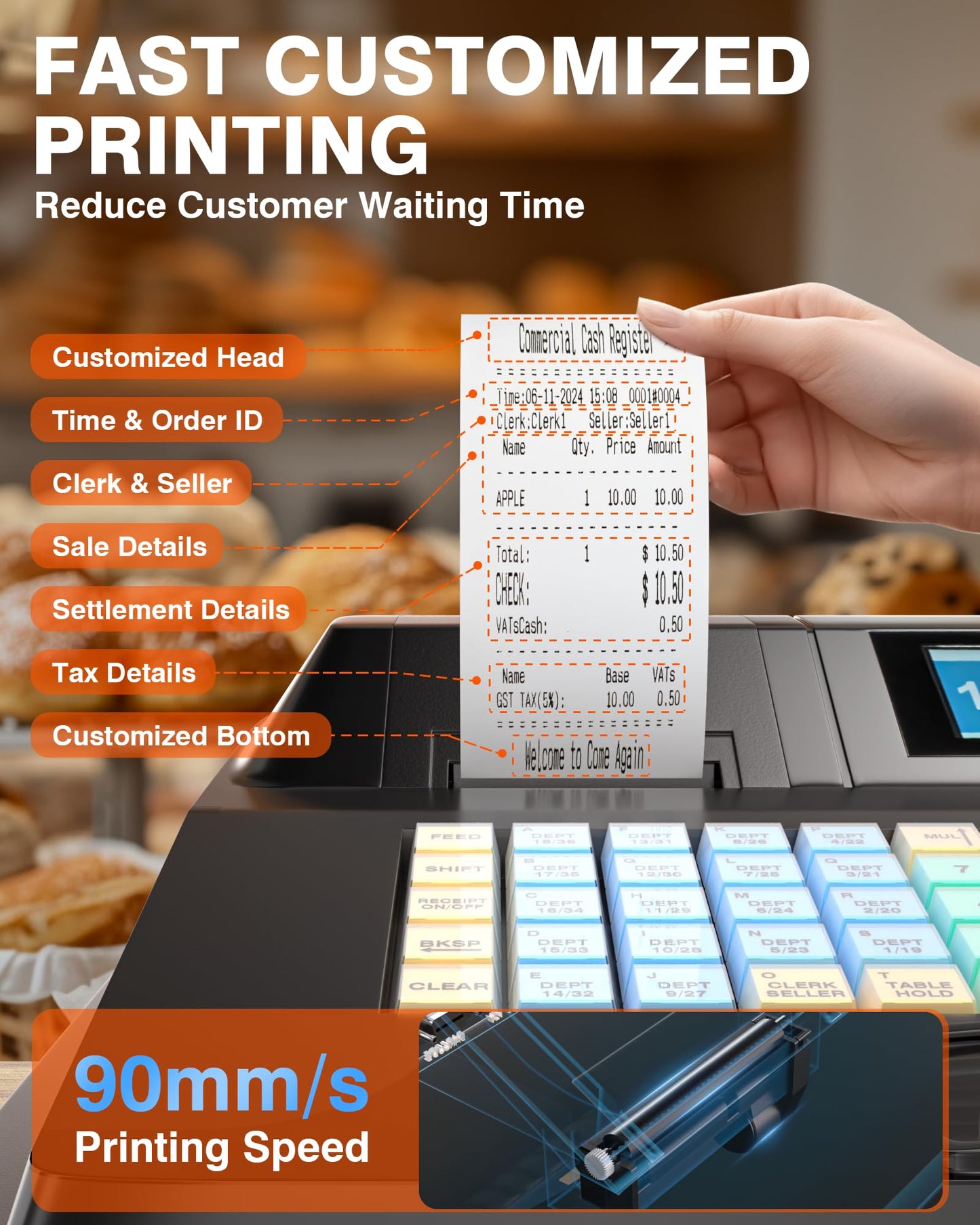 PYY Cash Register for Small Businesses with Scanner - Electronic Commercial Caja Registradora para Negocio with Lock Cash Drawer Box, 48 Keys, 8 Digital Dual Display, Retail Restaurant Supermarket